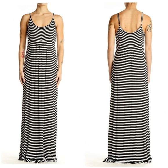 Calvin Klein Women’s Spaghetti Strap Black/White Striped Maxi Summer Dress Sz 4 - Picture 1 of 10